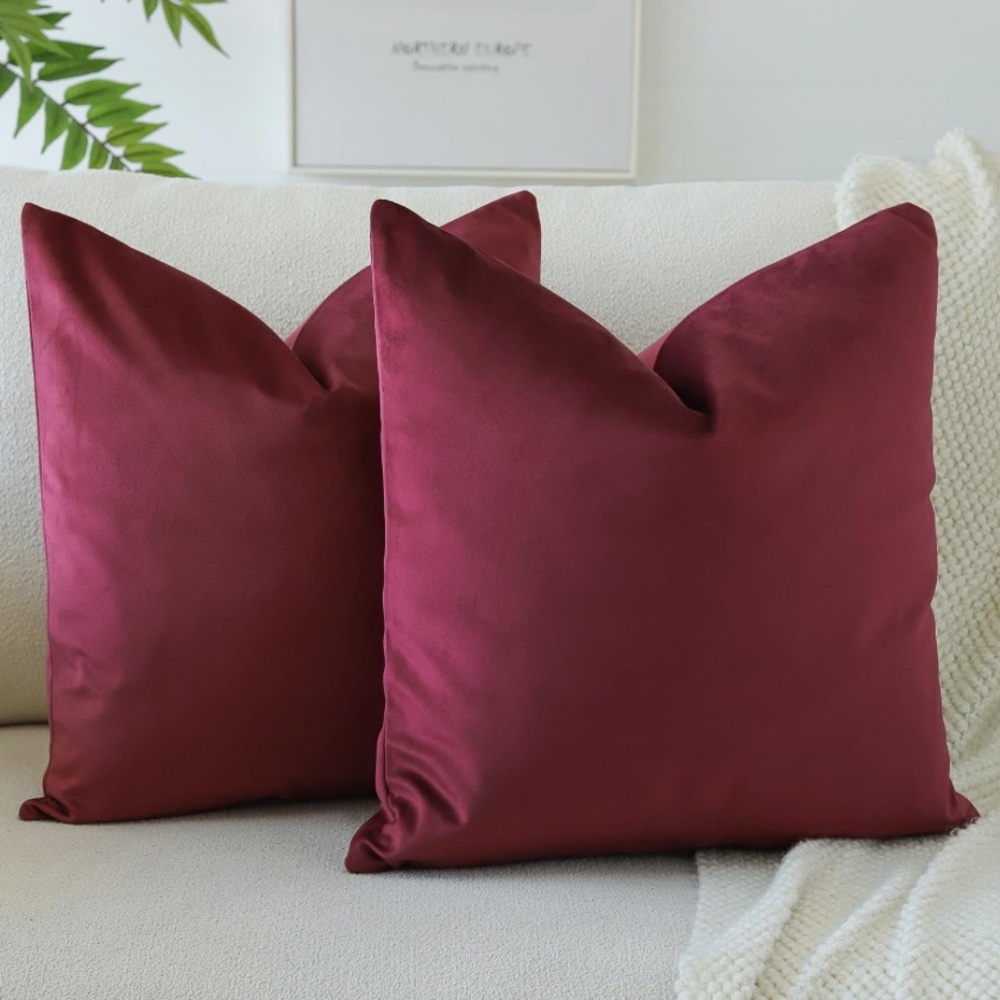 Burgundy Velvet Throw Pillow Covers -Set of 2